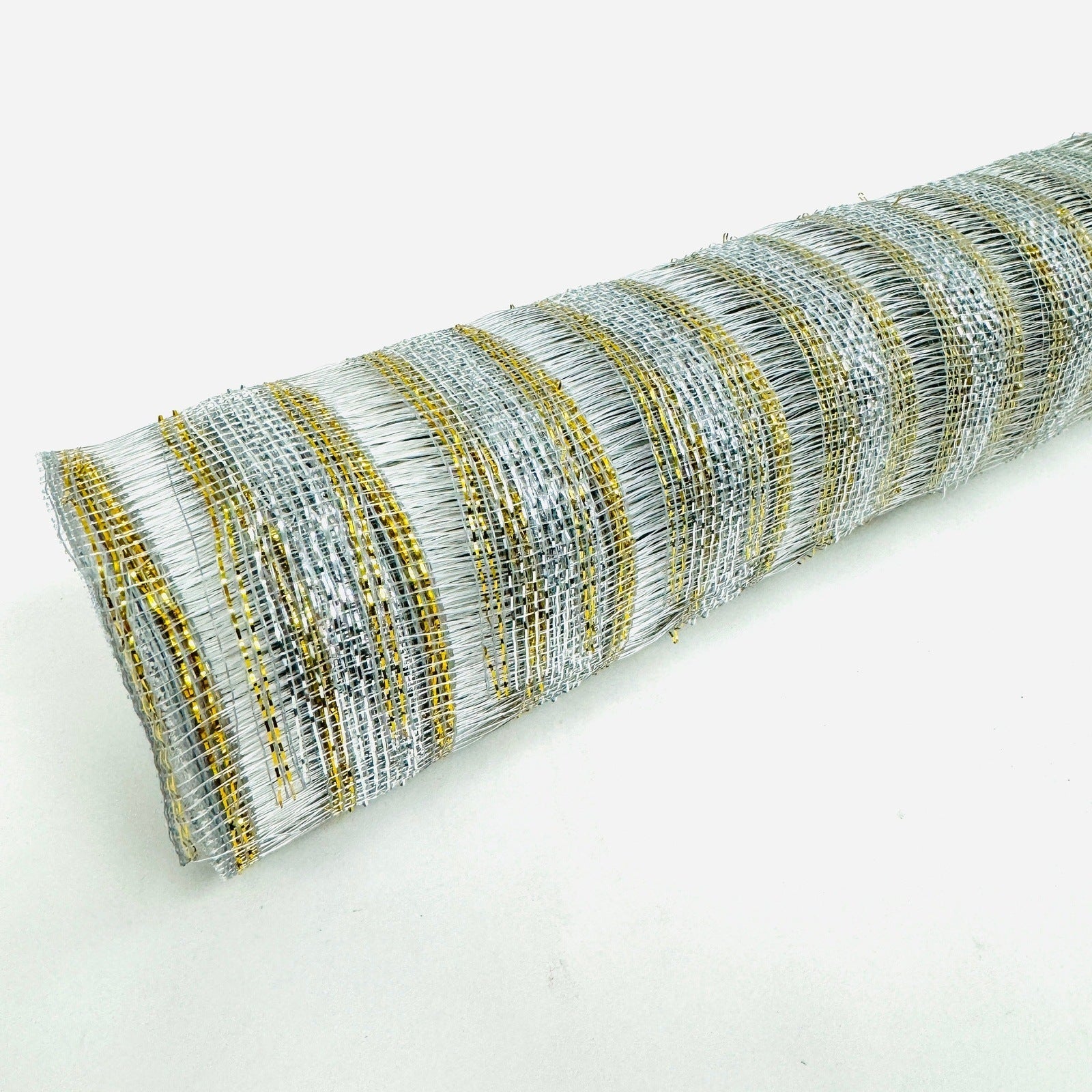 Silver - Deco Mesh Eyelash Metallic Stripes - (21 Inch x 10 Yards) BBCrafts.com