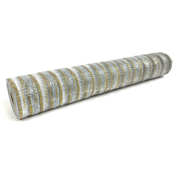 Silver - Deco Mesh Eyelash Metallic Stripes - (21 Inch x 10 Yards) BBCrafts.com