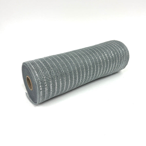 Silver - Deco Mesh Wrap Metallic Stripes - ( 10 Inch x 10 Yards ) BBCrafts.com