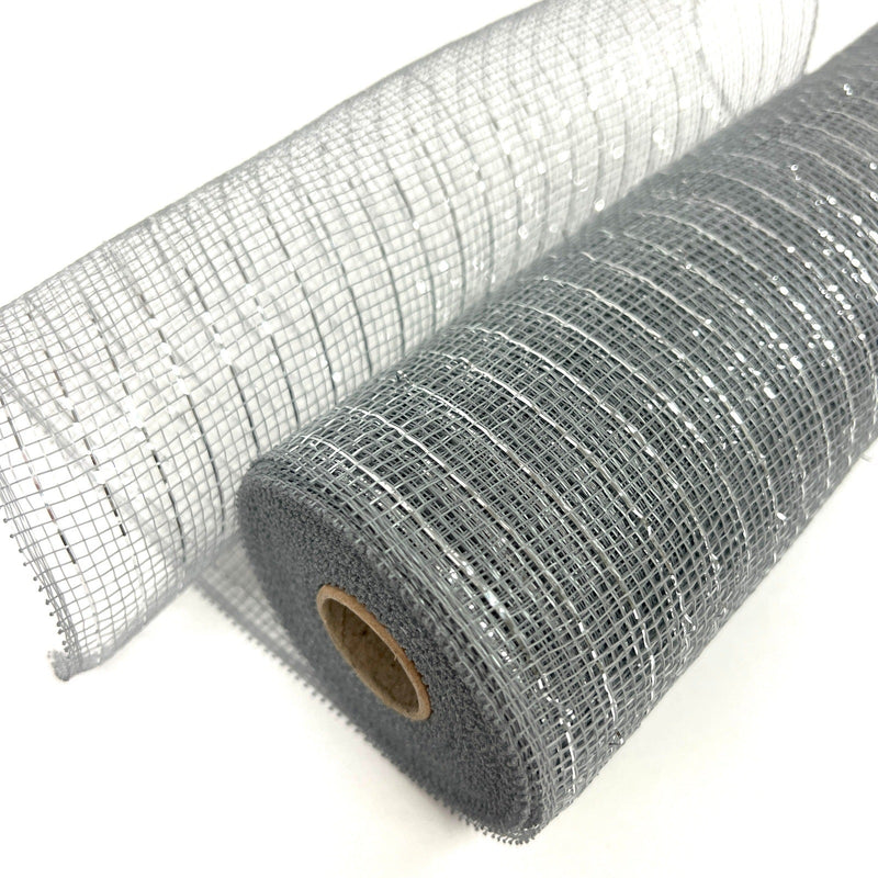 Silver - Deco Mesh Wrap Metallic Stripes - ( 10 Inch x 10 Yards ) BBCrafts.com