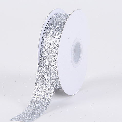 Silver - Metallic Glitter Ribbon - ( 5/8 Inch 25 Yards ) BBCrafts.com