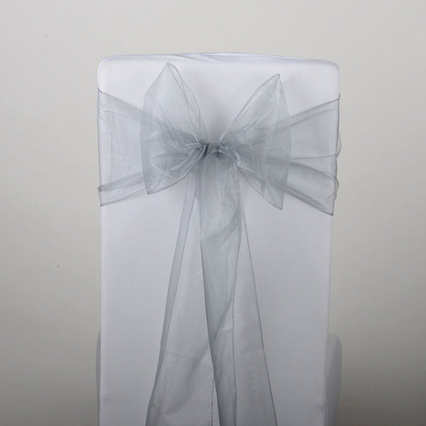 Silver - Organza Chair Sash - Pack of 10 Piece - 8 inches x 108 inches