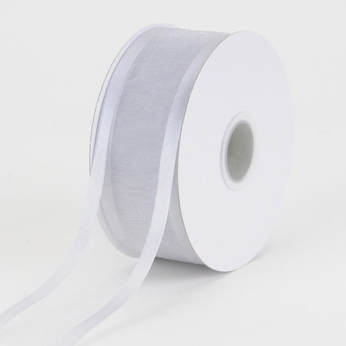 Silver - Organza Ribbon Two Striped Satin Edge - ( 5/8 Inch | 25 Yards ) BBCrafts.com