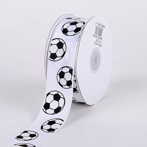 Soccer - Grosgrain Ribbon Sports Design - ( W: 1 - 1/2 Inch | L: 25 Yards ) BBCrafts.com
