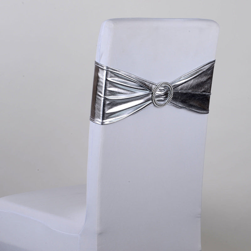 Silver Spandex Chair Sash with Buckle 5 pieces