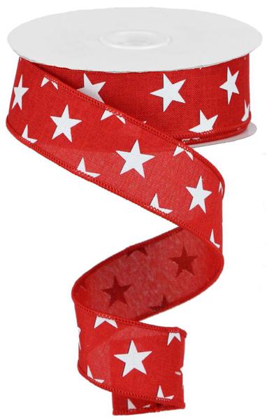 Stars White And Red Ribbon - ( 1-1/2 Inch | 10 Yards ) BBCrafts.com