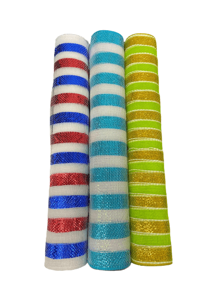 Striped Deco Mesh Set - Pack of 3 Rolls ( 21 Inch x 10 Yards ) Each BBCrafts.com