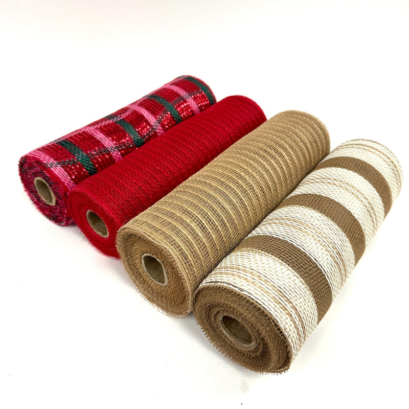 Striped Multi-color Deco Mesh Set - Pack of 4 Rolls ( 10 Inch x 10 Yards ) Each BBCrafts.com