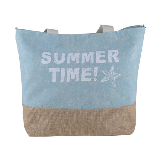 Summer Time Beach Canvas Tote Bag - 21 Inch x 16 Inch - Women Swim Pool Bag Large Tote