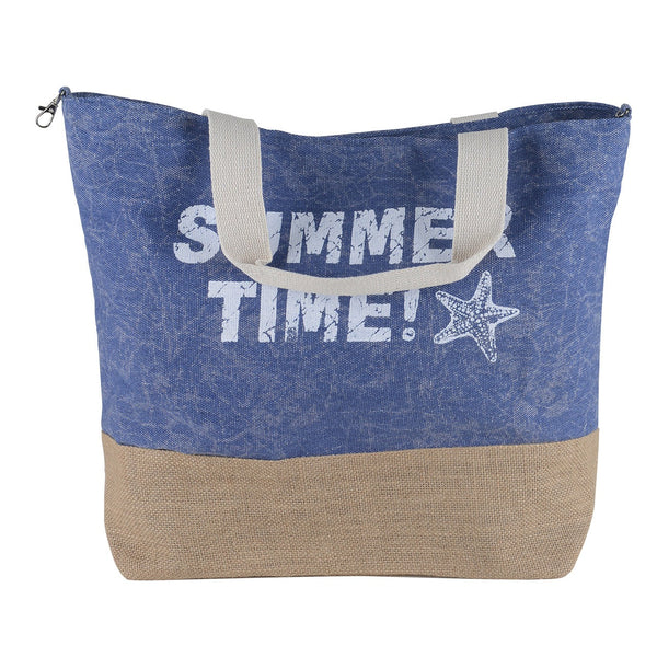 Summer Time Beach Canvas Tote Bag - Blue - 21 Inch x 16 Inch - Women Swim Pool Bag Large Tote BBCrafts.com
