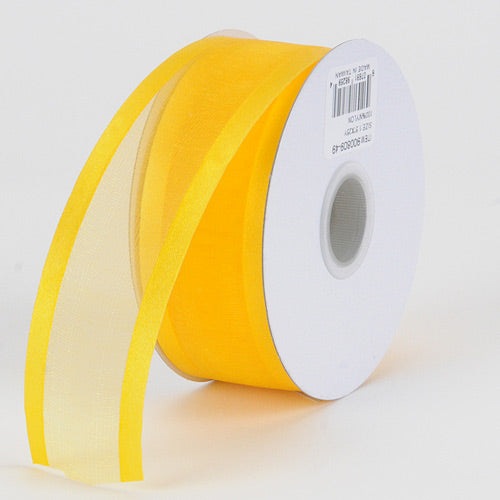 Sunflower - Organza Ribbon Two Striped Satin Edge - ( 7/8 Inch | 25 Yards ) BBCrafts.com