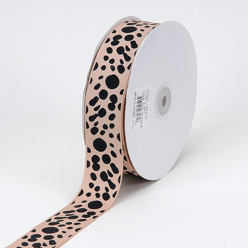 Tan - Grosgrain Ribbon Dalmatian Dots - ( W: 7/8 Inch | L: 50 Yards ) BBCrafts.com