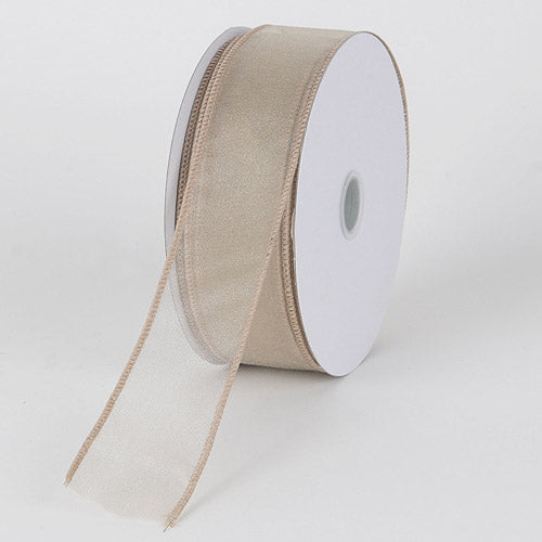 Tan - Organza Ribbon Thick Wire Edge 25 Yards - ( 2 - 1/2 Inch | 25 Yards ) BBCrafts.com