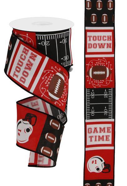 Touch Down Football Sports Wired Edge Ribbon - ( 2-1/2 Inch | 10 Yards ) BBCrafts.com