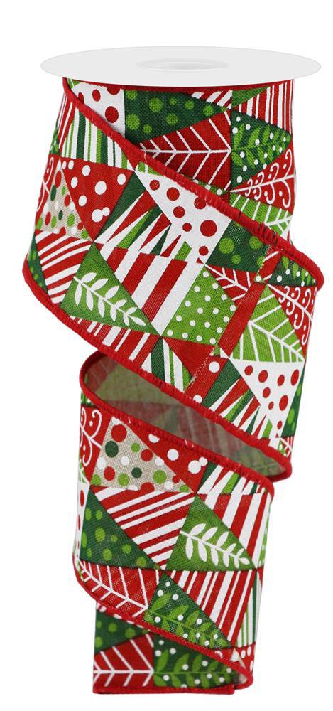 Triangle Multi Tree Light Natural Red Green Wired Edge Ribbon - ( 2-1/2 Inch | 10 Yards ) BBCrafts.com