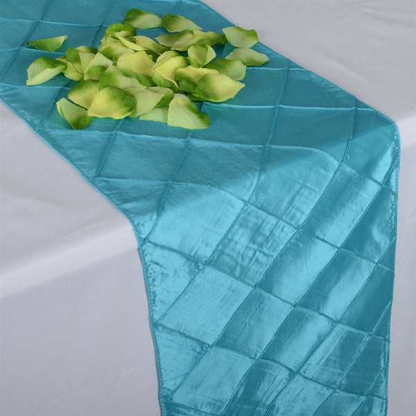 Turquoise - 12 Inch x 108 Inch Pintuck Satin Table Runner BBCrafts.com