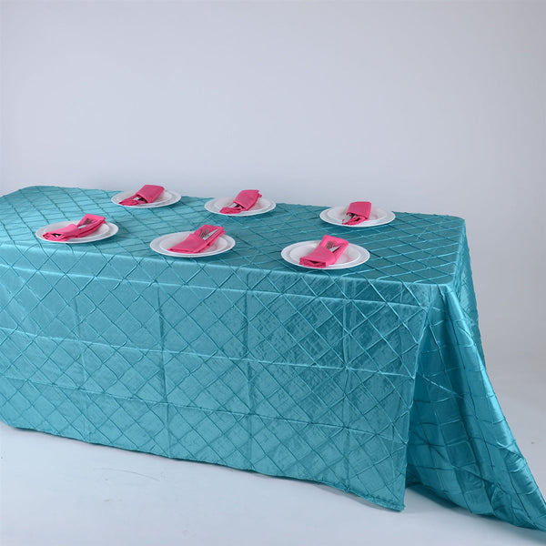 Turquoise - 90 Inch x 132 Inch Pintuck Satin Tablecloth BBCrafts.com
