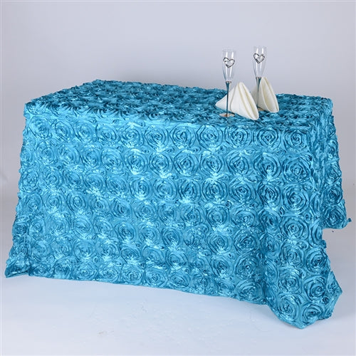Turquoise 90 Inch x 132 Inch Rosette Tablecloths BBCrafts.com
