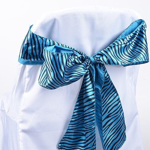 Turquoise - Animal Print Satin Chair Sash - ( Pack of 10 Pieces - 6 inches x 106 inches ) BBCrafts.com