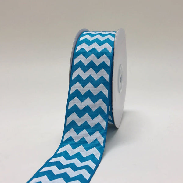 Turquoise - Chevron Design Grosgrain Ribbon ( 1 - 1/2 Inch | 25 Yards ) BBCrafts.com