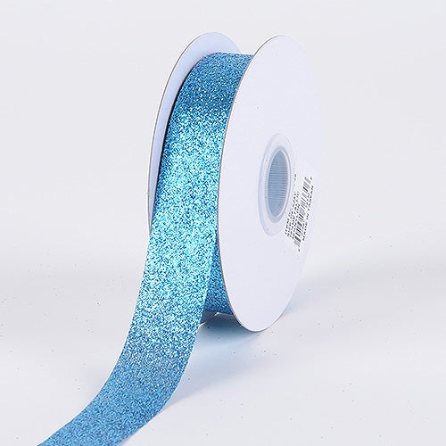 Turquoise - Metallic Glitter Ribbon - ( 5/8 Inch 25 Yards ) BBCrafts.com