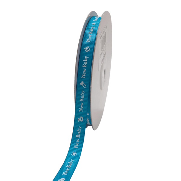 Turquoise - New Baby - Grosgrain Ribbon Baby Design ( W: 3/8 Inch | L: 25 Yards ) BBCrafts.com