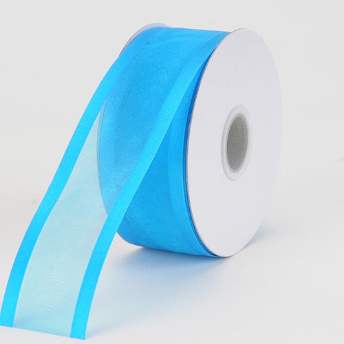 Turquoise - Organza Ribbon Two Striped Satin Edge - ( W: 3/8 Inch | L: 25 Yards ) BBCrafts.com