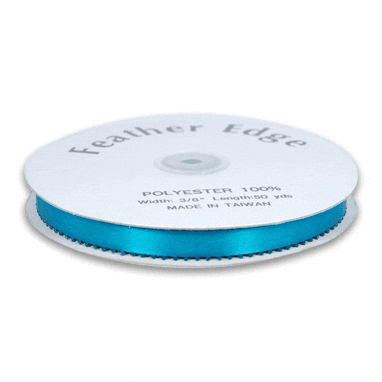 Turquoise - Satin Ribbon Feather Edge - ( W: 3/8 Inch | L: 50 Yards ) BBCrafts.com