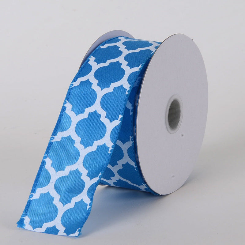 Turquoise - Satin Ribbon Lattice Print - ( W: 1 - 1/2 Inch | L: 10 Yards ) BBCrafts.com