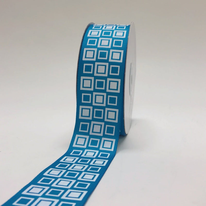 Turquoise - Square Design Grosgrain Ribbon ( 1 - 1/2 Inch | 25 Yards ) BBCrafts.com