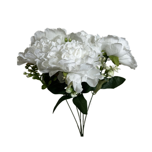 18 Inch Peony Artificial Flower Rose Bush - White