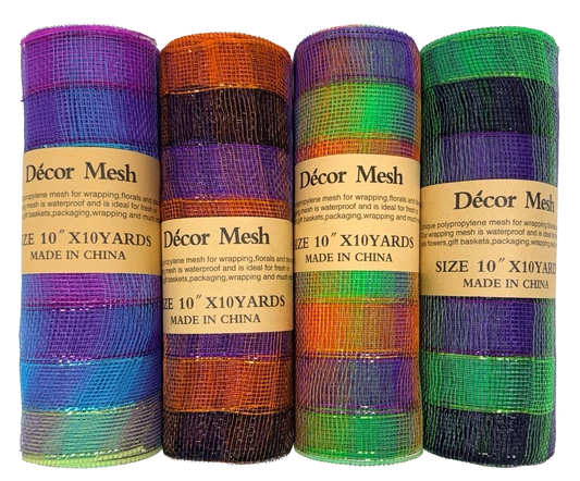 10 Inch x 10 Yards - Poly Deco Mesh with Laser Mono Stripe - Pack of 4