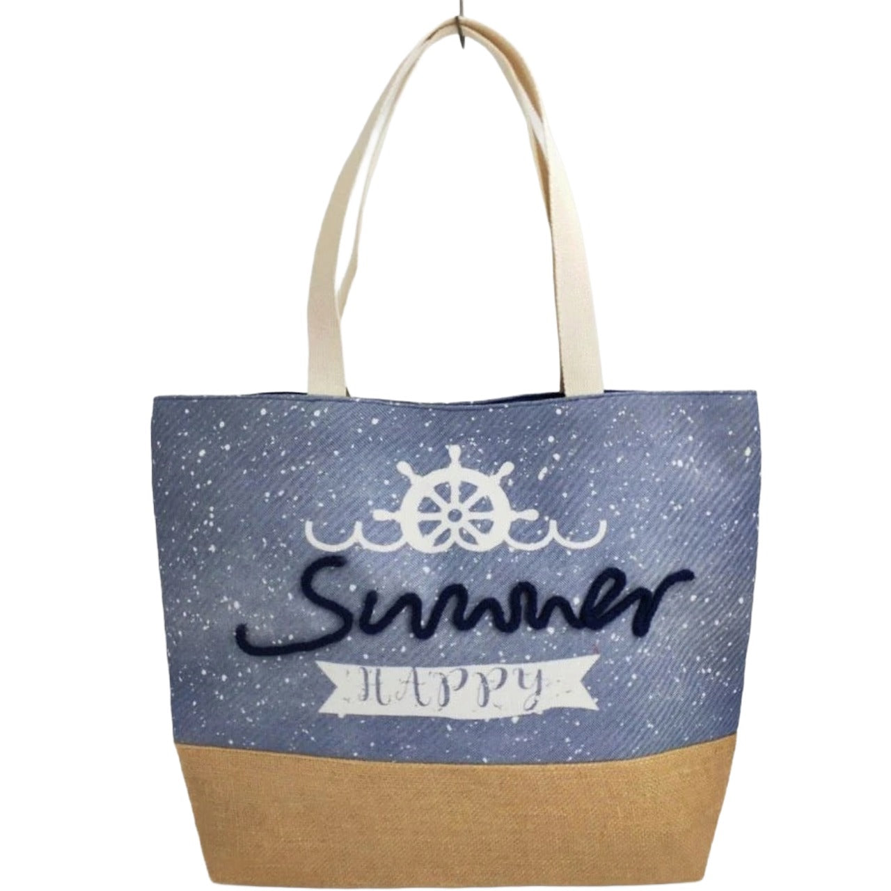 Women’s Beach Tote Bags Combo Set of 3 – Summer, Baby Blue Striped & Silver Fashion Large Canvas Pool & Travel Totes