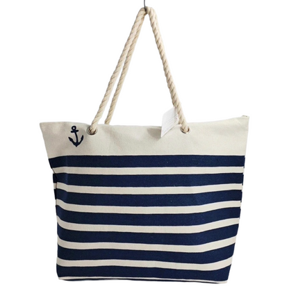 Women’s Beach Tote Bags Combo Set of 3 – Navy Striped Rope Handle, Blue Summer Time & Boho Style Canvas Large Pool & Travel Totes