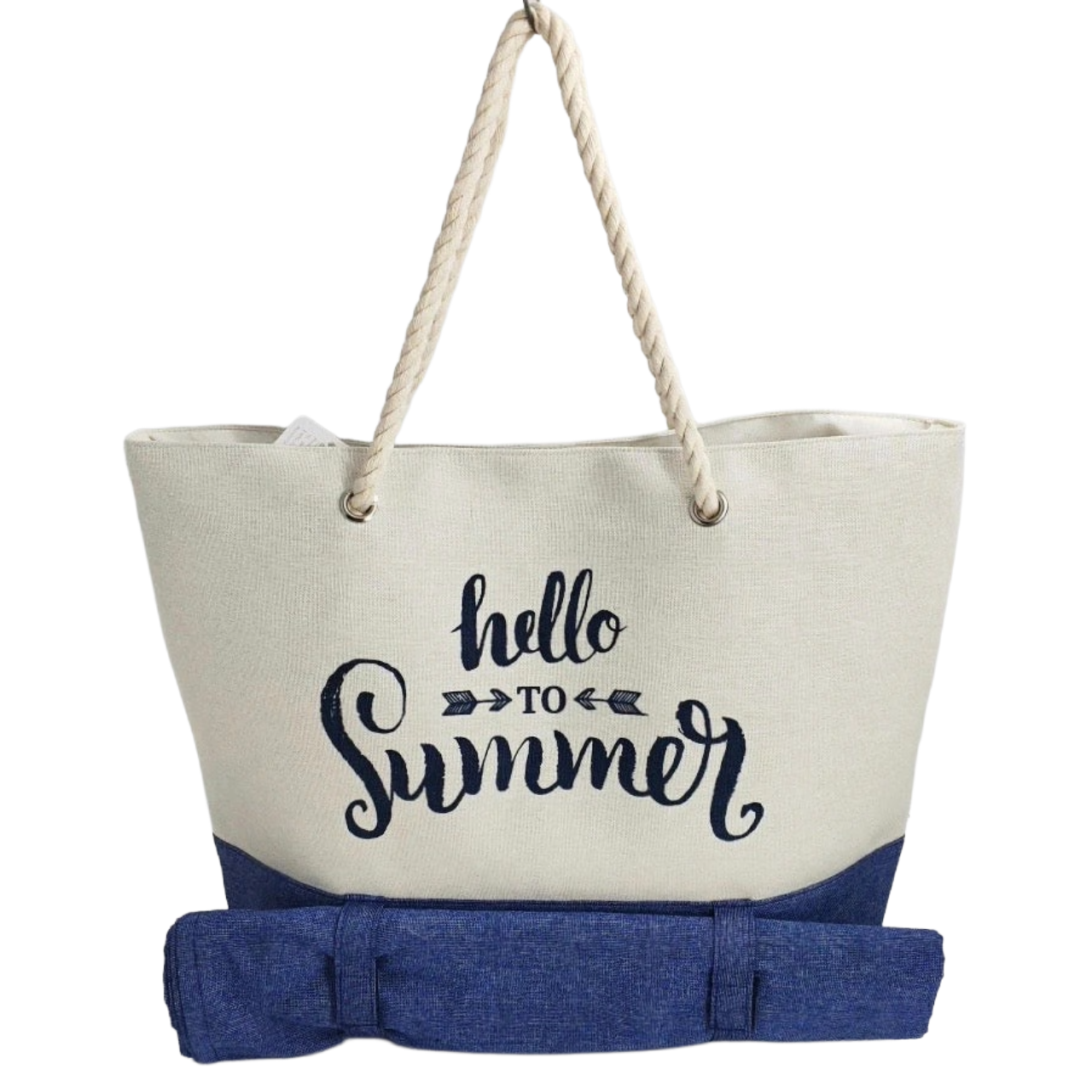 Women’s Beach Tote Bags Combo Set of 2 – Summer Tote with Mat & Navy Summer Large Canvas Pool & Travel Totes