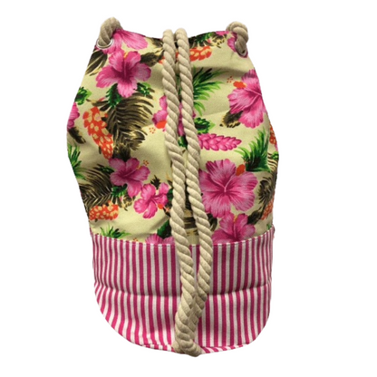 Women’s Beach Tote Bags Combo Set of 2 – Black & White Fashion & Pink Stripes Floral Canvas Pool & Travel Totes