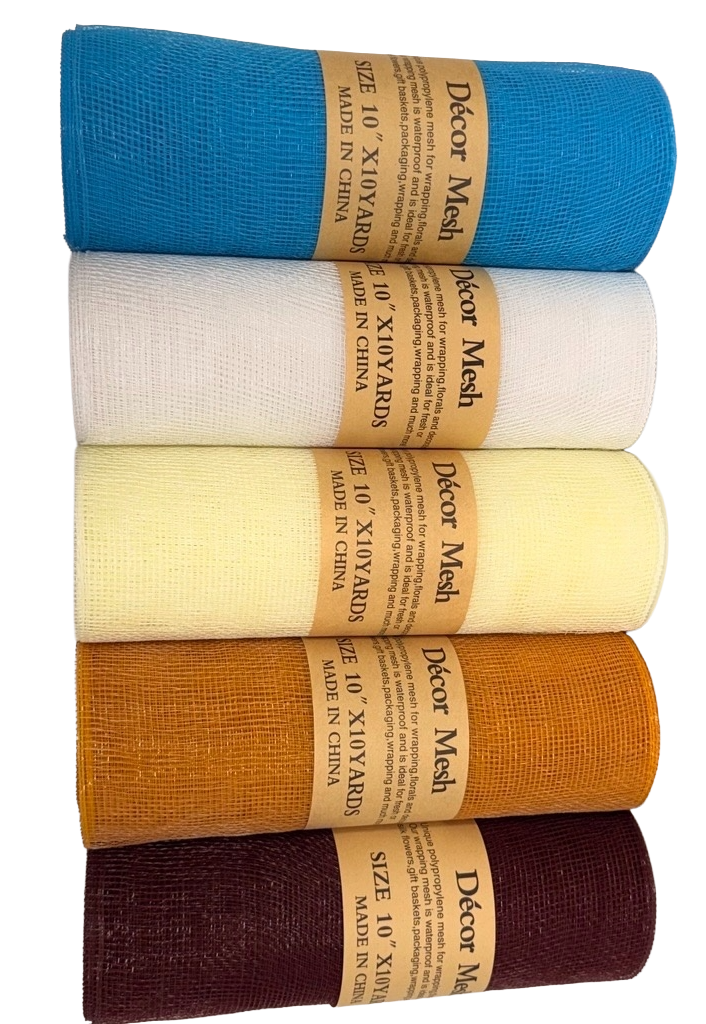 10 Inch x 10 Yards - Deco Mesh Solid Color - White, Old Gold, Burgundy, Ivory, Turquoise - Pack of 5