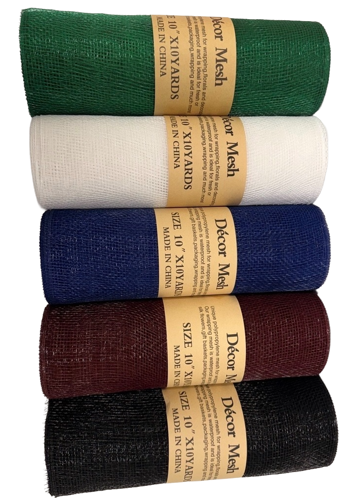 10 Inch x 10 Yards - Deco Mesh Solid Color - White, Hunter Green, Burgundy, Black, Navy Blue - Pack of 5