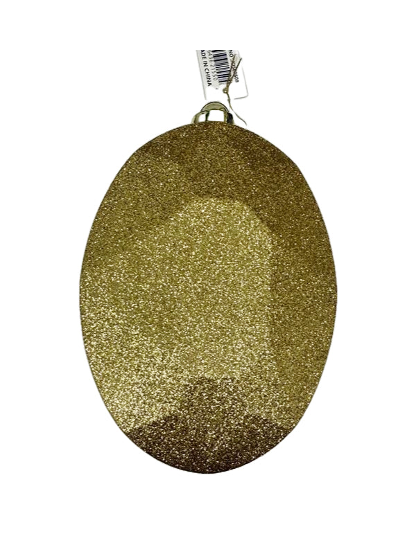 6.5 Inch L x 4.25 Inch W Glitter Oval Gem Ornament - Gold