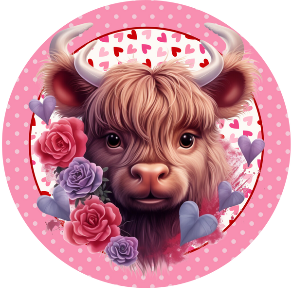 Valentine's Day Metal Sign: Rose Flower and Cow - Made In USA BBCrafts.com