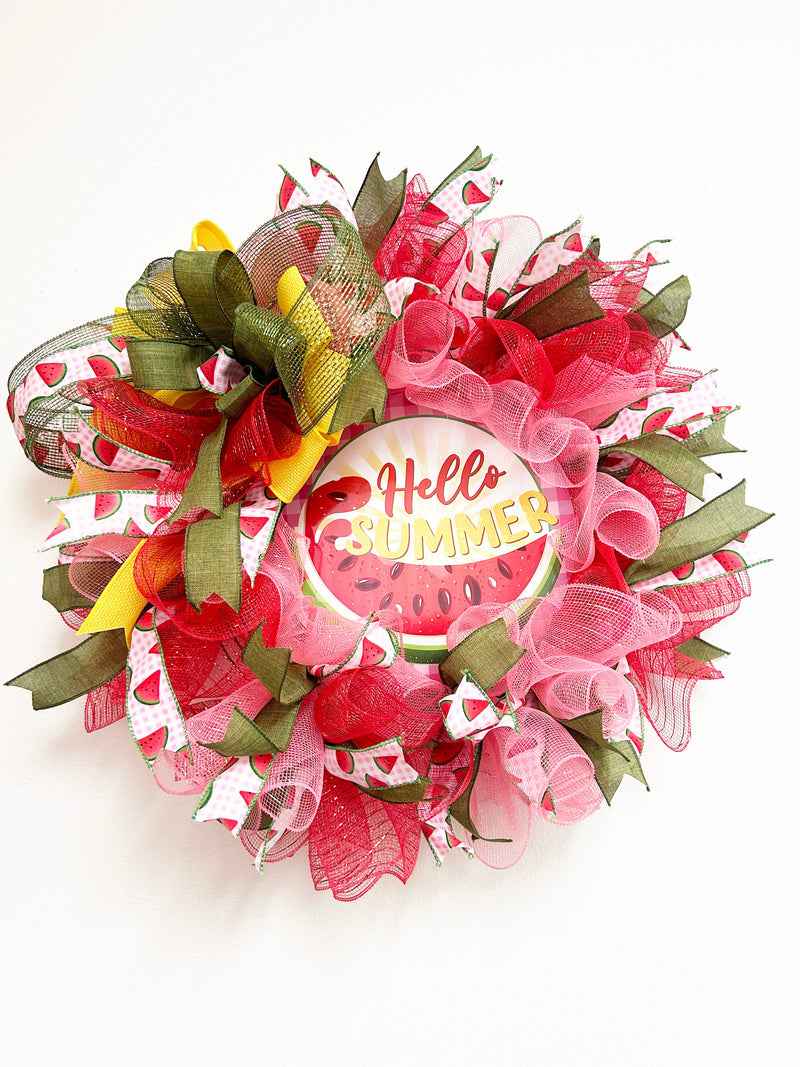 Hello Summer Wreath: 23 Inch Watermelon Theme - Made By Designer Genine