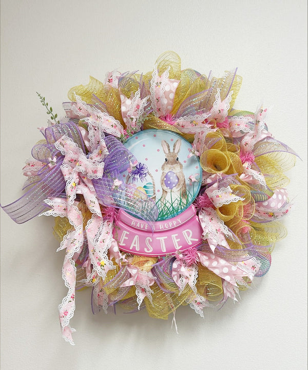 Snow Globe Easter Bunny: 25 Inch finished wreath - Made By Designer Genine