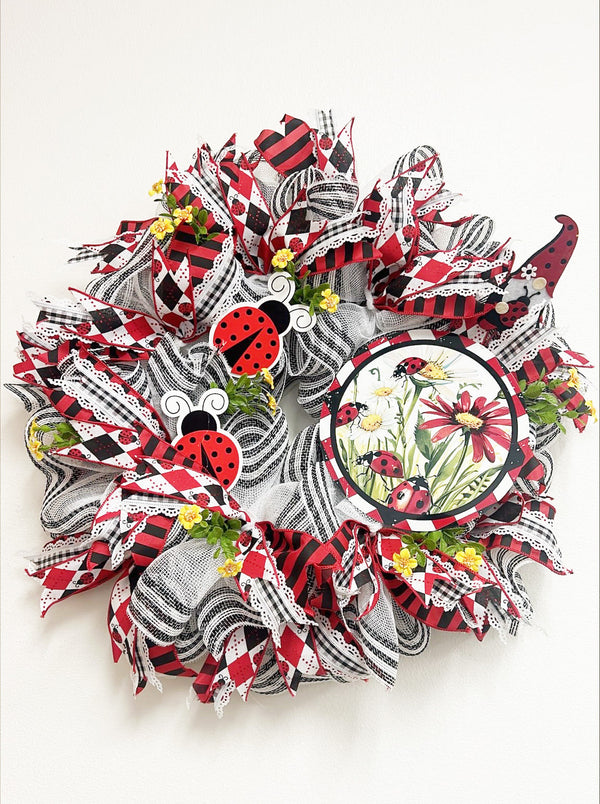 Blooming Ladybug Wreath - Made by Designer Leah