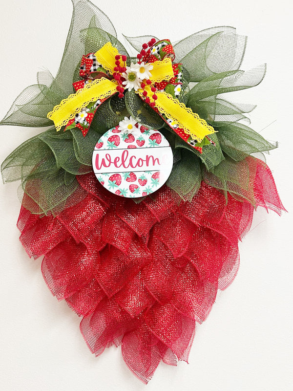 Strawberry Welcome Door Hang Wreath - Made By Designer Genine