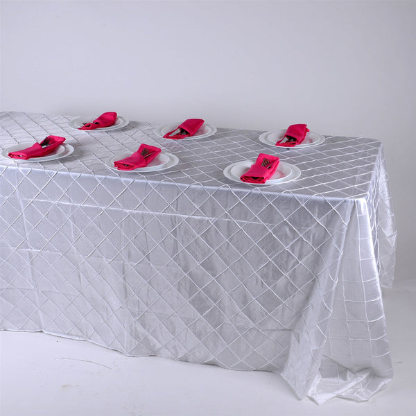 White - 90 Inch x 156 Inch - Pintuck Satin Tablecloth BBCrafts.com