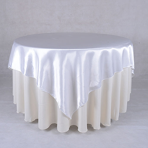 White - 90 x 90 Satin Table Overlays - ( 90 Inch x 90 Inch ) BBCrafts.com