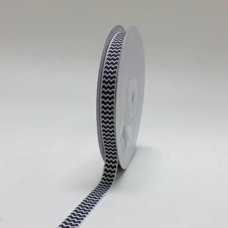 White Black - Chevron Design Grosgrain Ribbon ( 3/8 Inch | 25 Yards ) BBCrafts.com