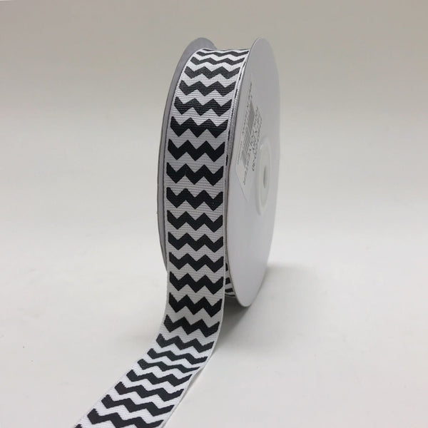 White Black - Chevron Design Grosgrain Ribbon ( 7/8 Inch | 25 Yards ) BBCrafts.com