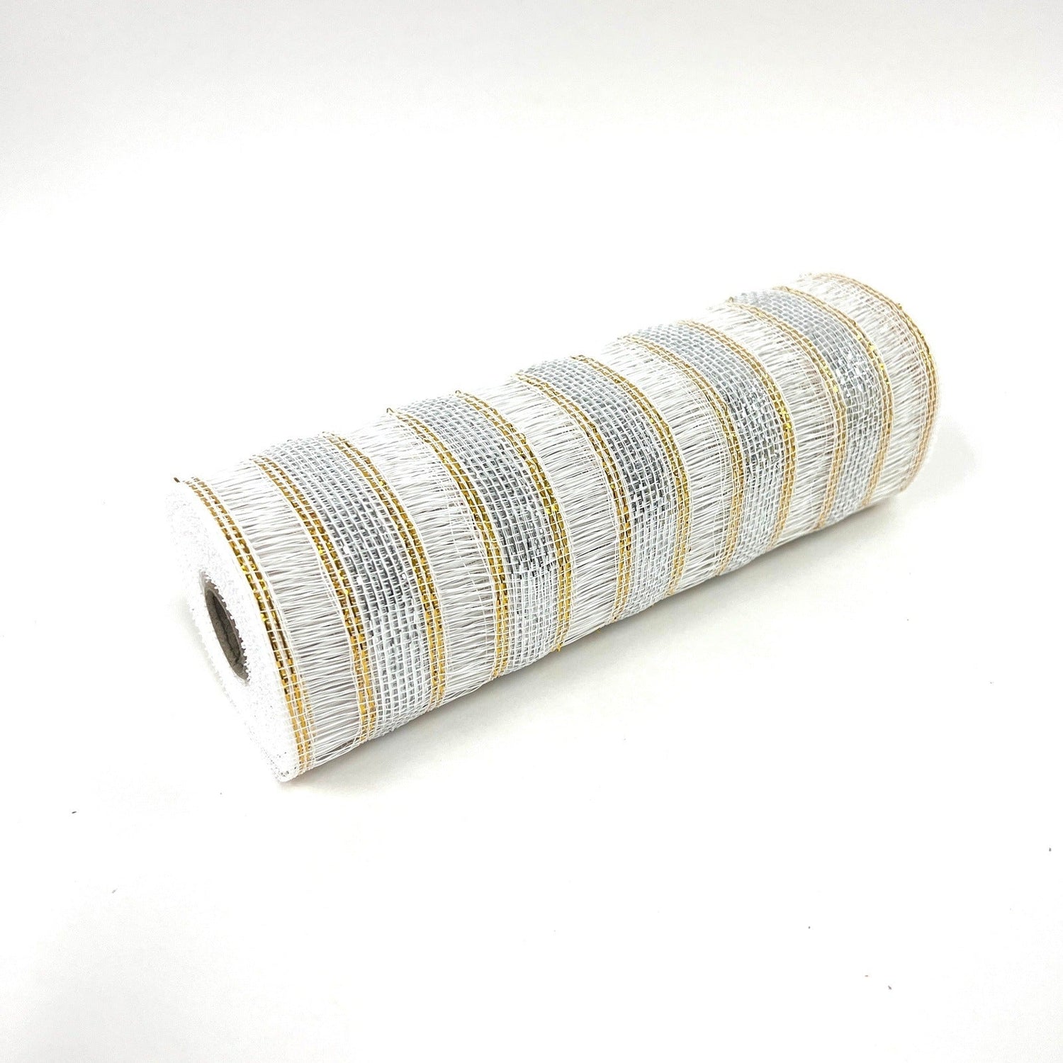 White - Deco Mesh Eyelash Metallic Stripes - (10 Inch x 10 Yards) BBCrafts.com