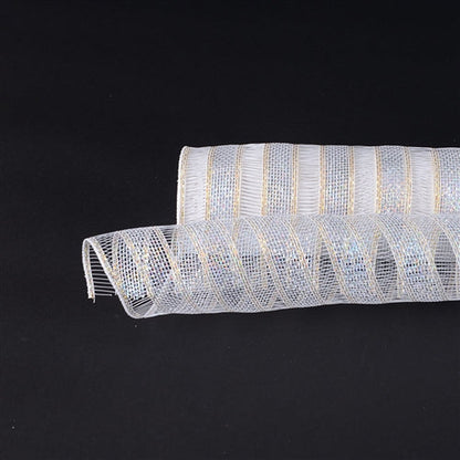 White - Deco Mesh Eyelash Metallic Stripes - (21 Inch x 10 Yards) BBCrafts.com